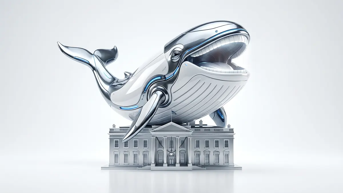 Ein großer Wal sitzt auf dem White House